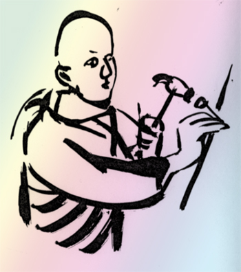 Monk with hammer. © Marcelle Hanselaar