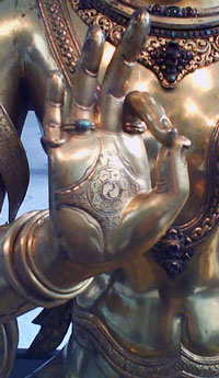 White Tara, raised right hand is in vitarka mudra. V&A, London