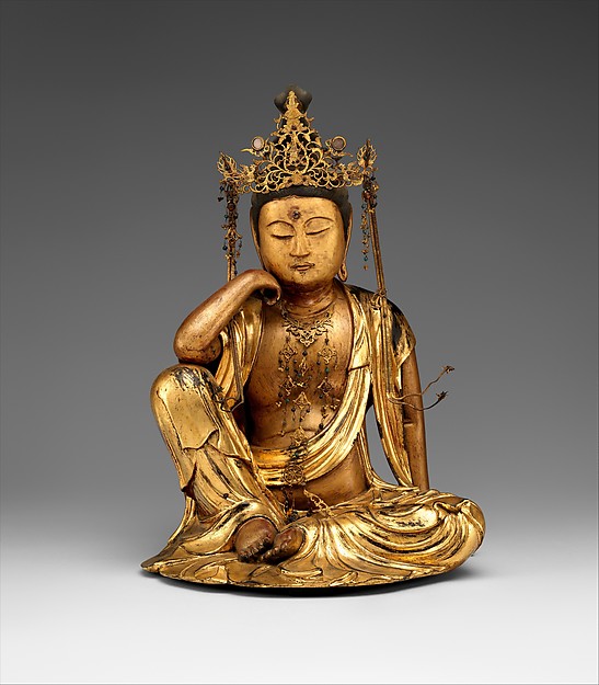 Nyoirin Kannon: Japan, Edo period (1615–1868) Dated 1693.  Wood with gold, gold leaf, lacquer,and crystal inlay. © The Metropolitan Museum of Art