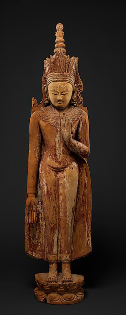 Burma: Pagan period. 12th–13th century. Wood with traces of red lacquer, gesso and gold leaf.