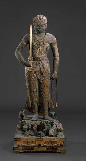 Fudō uses his sword to cut through ignorance and his lasso to reign in those who would block the path to enlightenment. 