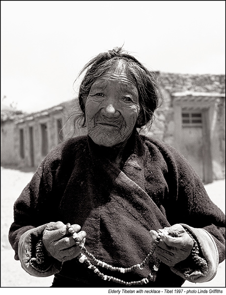 Elderly-Tibetan-with-necklacePhotographs Taken During a Journey Around Tibet in 1997 by Linda Griffiths