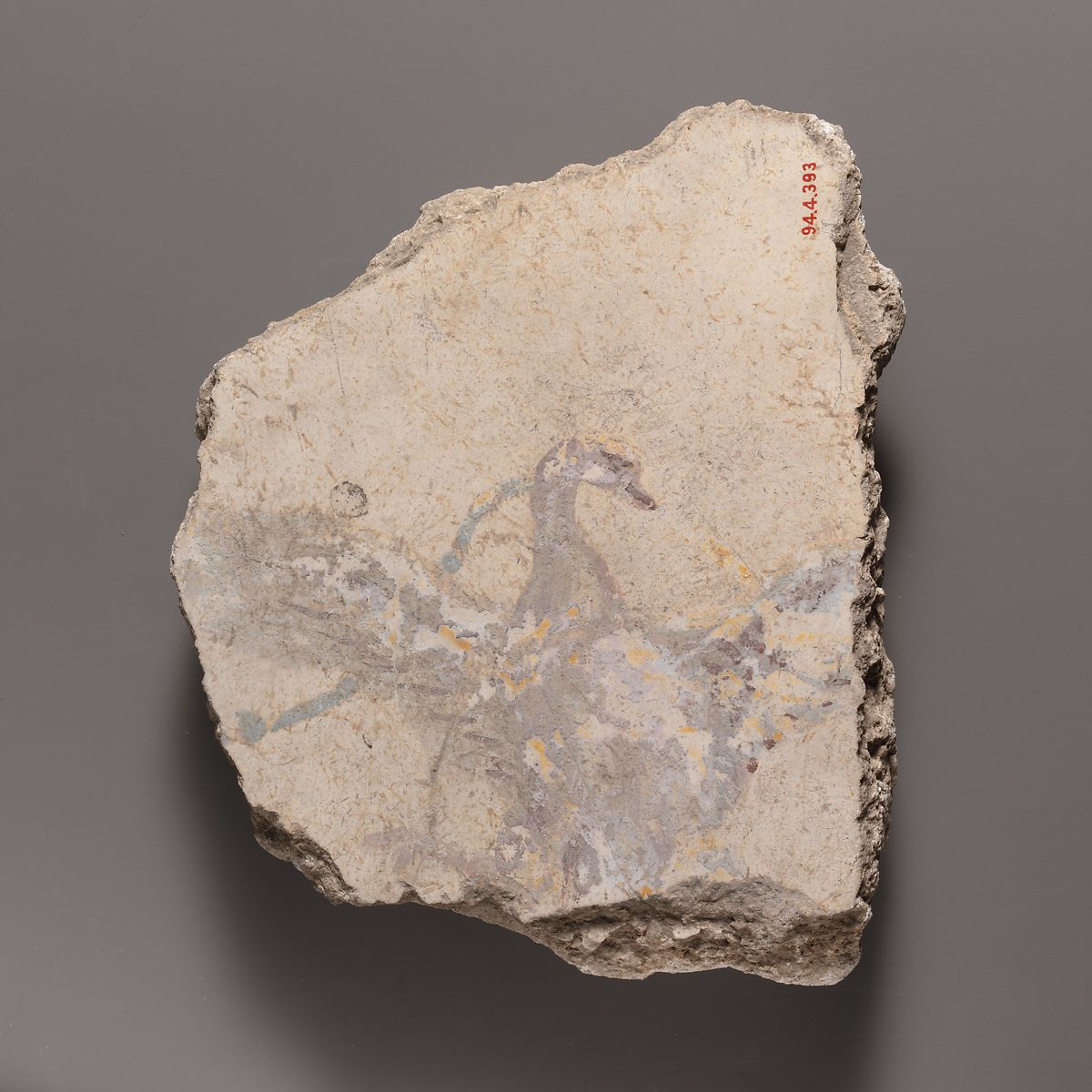 Wall painting fragment with a swan ca. A.D. 14–68 Roman Wall painting fragment with a swan
ca. A.D. 14–68
Roman. ©️ The Metropolitan Museum of Art