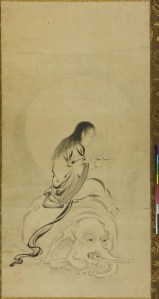 Samantabhadra (Monju Bosatsu) seated upon an elephant.
 © The Trustees of the British Museum