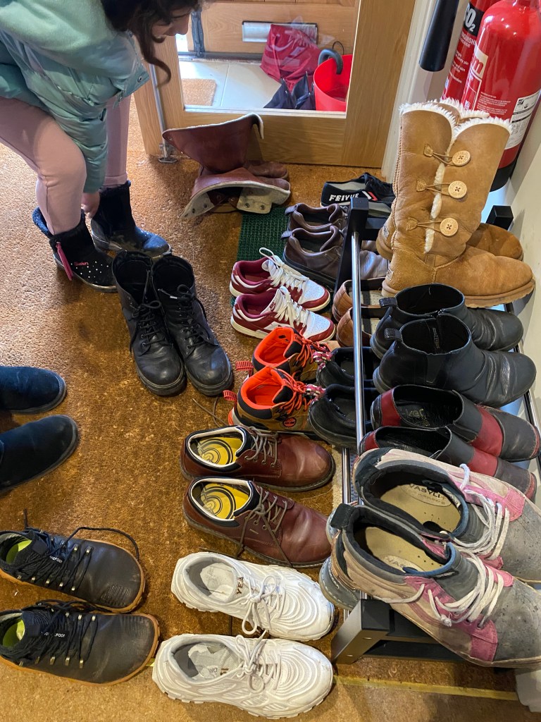 Shoes inside the door.