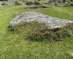 A rock half covered in moss on Hound Tor, Dartmoor.