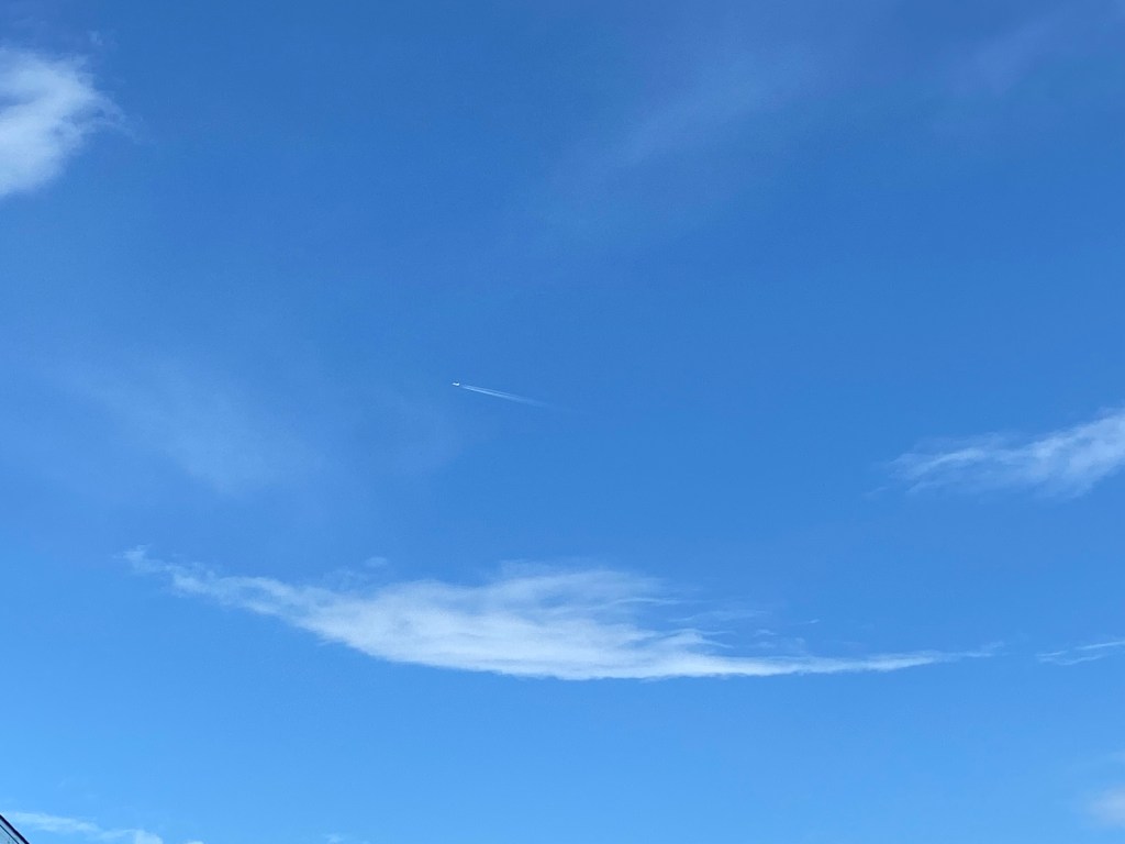 A saucer-shaped cloud with a plane flying above it.