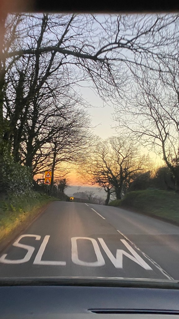 Road into Totnes in the evening.