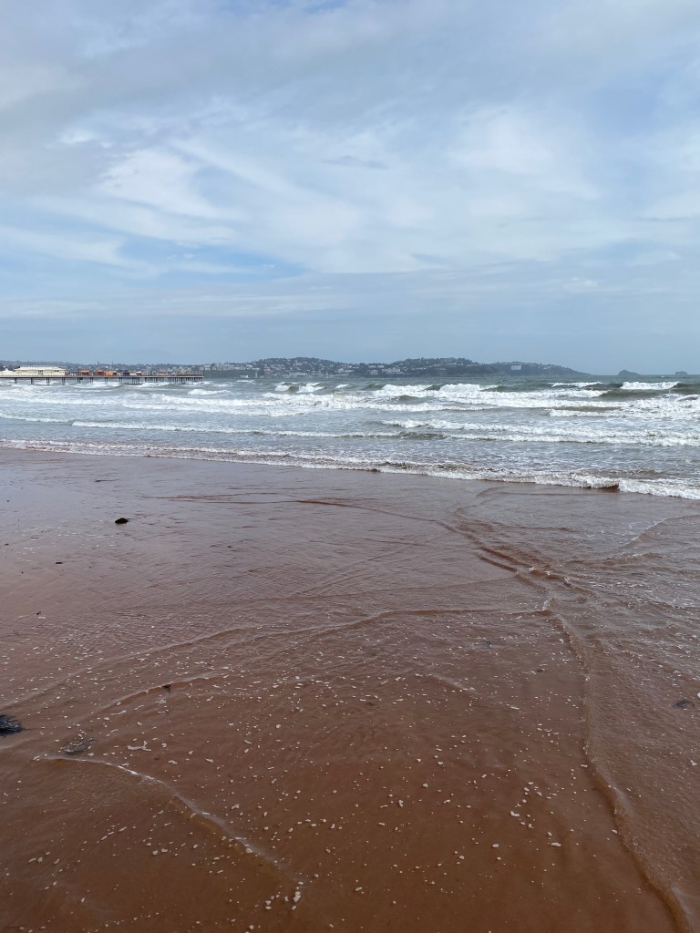 Sand, tide, and sky.