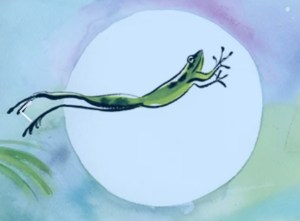 Frog jumping into the pond.