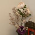 Flowers in a vase. Morning Meditation: Fragrance of chrysanthemums in Nara there are so many old Buddha statues (菊の香や奈良には古き仏たち) Matsuo Basho (松尾芭蕉).