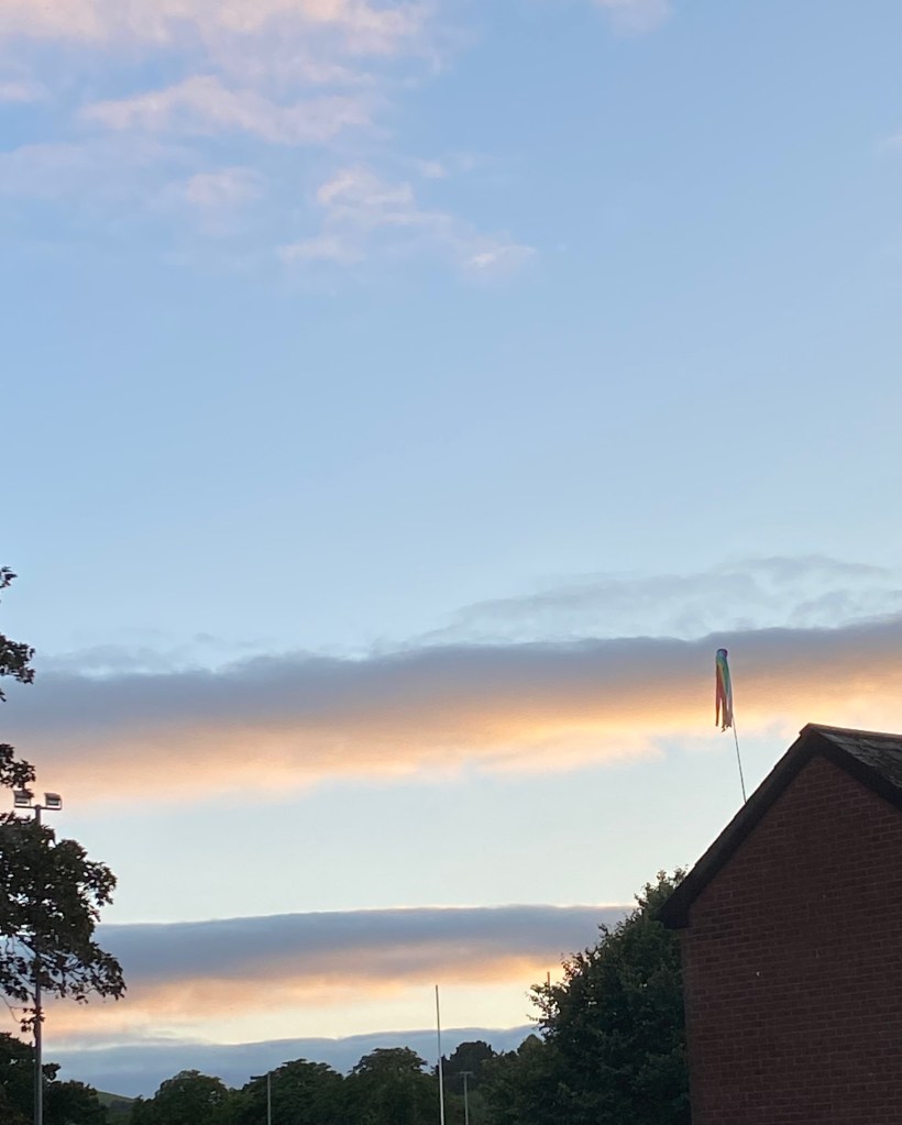 Two evening cloud banks over Totnes. 