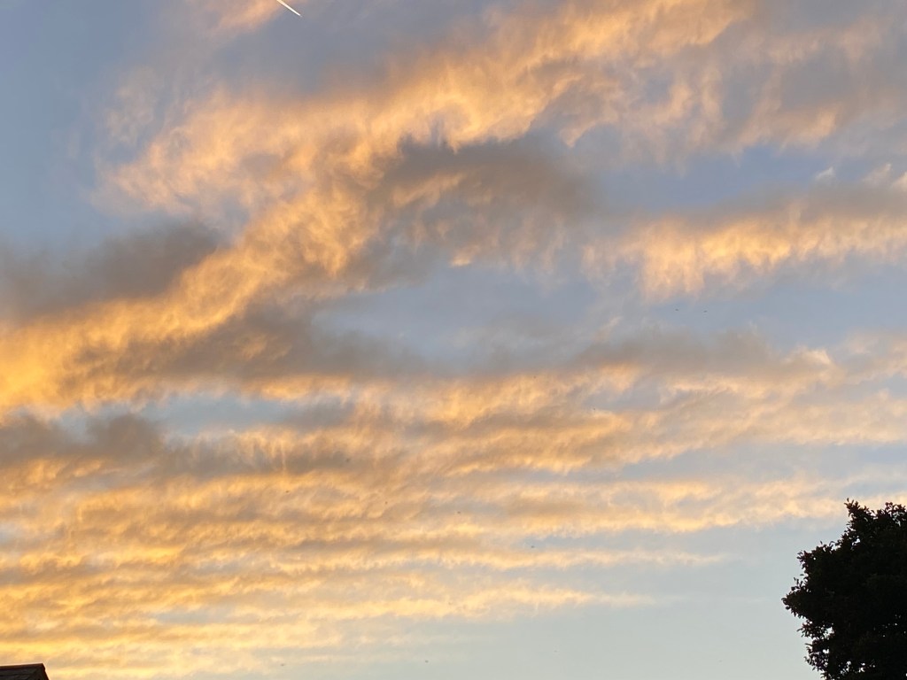 Layers of clouds in the sunset.